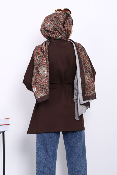 İmajButik Φούτερ με καφέ ραφές με λεπτομέρεια στο πλάι άνοιγμα