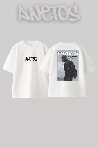 Anetos تي شيرت ترافيس سكوت 19 ديزاين راك مطبوع قطن أبيض قصة فضفاضة