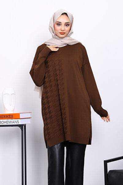 İmajButik Καφέ κρύο νήμα Mercerized Knitwear Tunic
