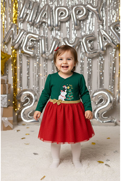 Name Baby Kız Bebek Beli Fiyonk Detaylı Anvelop Yılbaşı Elbisesi NBK-24923