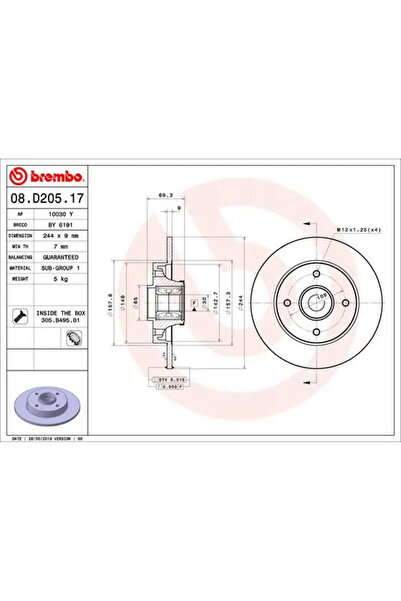 Brembo Disc frana Citroen C3 3/C3 Aircross 2/C4 Cactus Opel Crossland 10 / Cr...