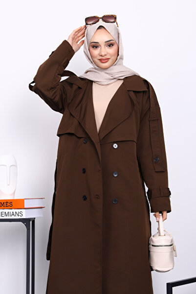 İmajButik Καφέ καμπαρντίνα με επένδυση με διπλό πέτο γιακά