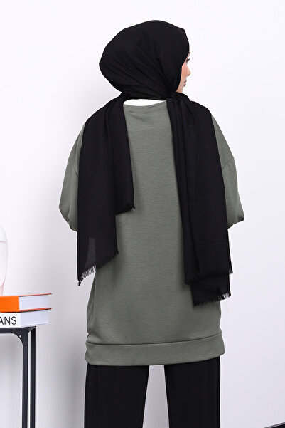 İmajButik Khaki Crew Neck Side Zipper Tunic