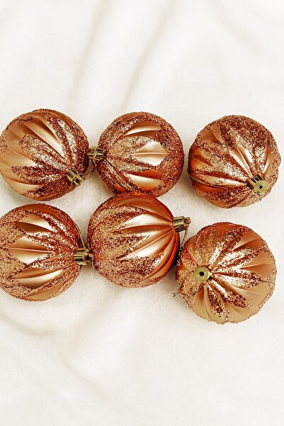 BeySüS Yılbaşı Çam Ağacı Süsü Line Shine Rosegold Top 8 cm 6’lı