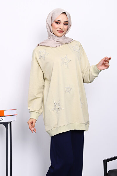 İmajButik Φούτερ Olive με λαιμόκοψη και πέτρα Modal