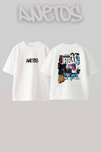 Anetos Μπλουζάκι Urban 1 Design Back με τύπωμα Cotton White oversized