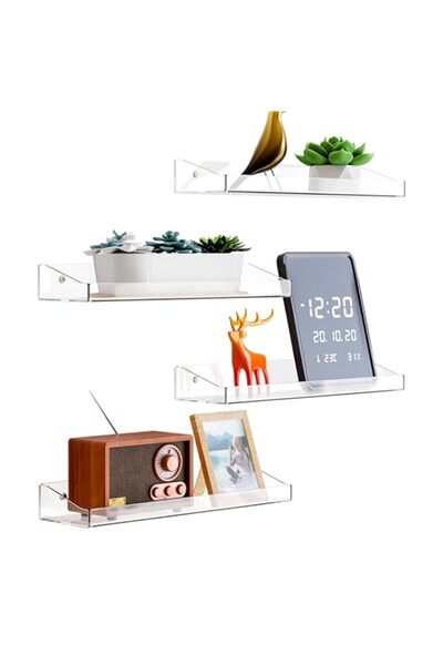 Generic TAME 4 Pack Acrylic Clear Floating Bookshelf for Kids Room,15" Invisible Wall Bookshelves Ledge Boo