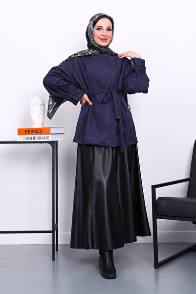 İmajButik Μπουφάν από καστόρι με επένδυση με μπλε ναυτικό μανίκια και επένδυση