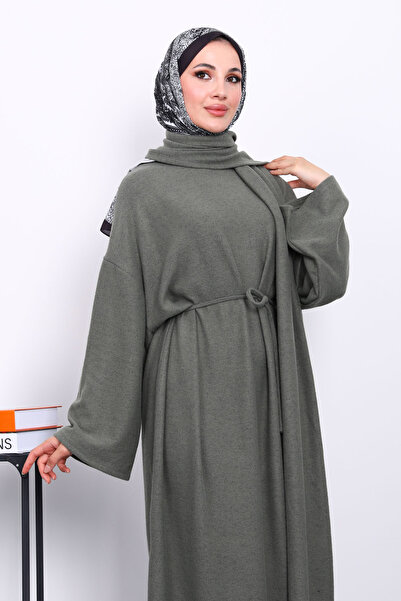 İmajButik Φόρεμα με λαιμόκοψη χακί με σάλια