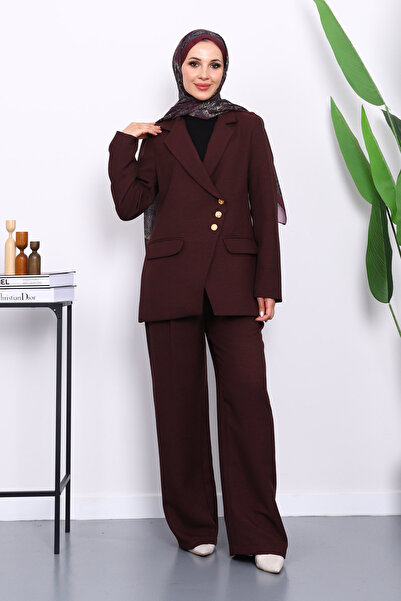 İmajButik Σετ παντελόνι με μπουφάν με κουμπιά από δαμάσκηνο