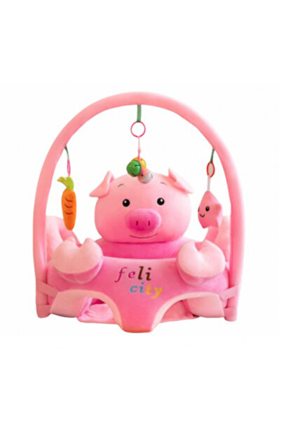 OEM Fotoliu de pluș pentru bebeluși cu spătar și arc de jucărie, purceluș, 53 cm, roz