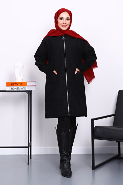 İmajButik Black Zippered Wool Cashmere Coat