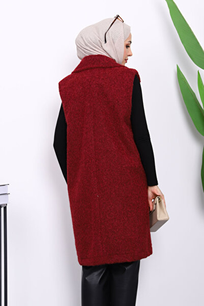 İmajButik Claret Red Double-Breasted Collar Lined Cashmere Vest