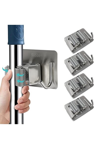 Generic Mop Broom Holder, Stainless Steel Broom Mop Hanger for No Drill, 4 PC...