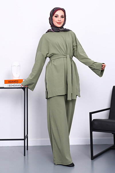 İmajButik Khaki Crew Neck Side Slit Set