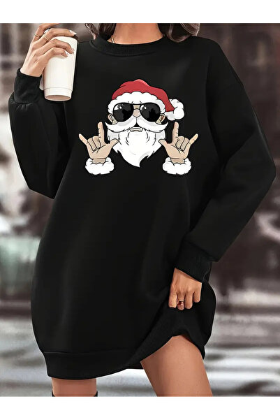 Pink Sky Φόρεμα με φούτερ με μαύρο φλις Χριστουγεννιάτικο Άγιο Βασίλη με τύπωμα