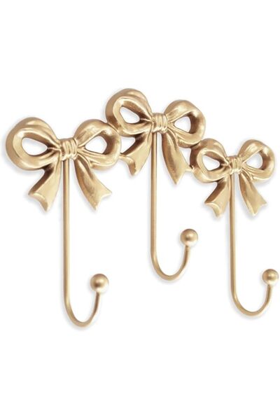 Generic Bow Wall Hook, Antique Gold Cast Iron Hooks for Coats, Bags, Towels, and More, Decorative Wall Moun