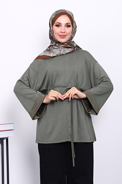 İmajButik Haki Yanları Yırtmaçlı Bel İpli Tunik