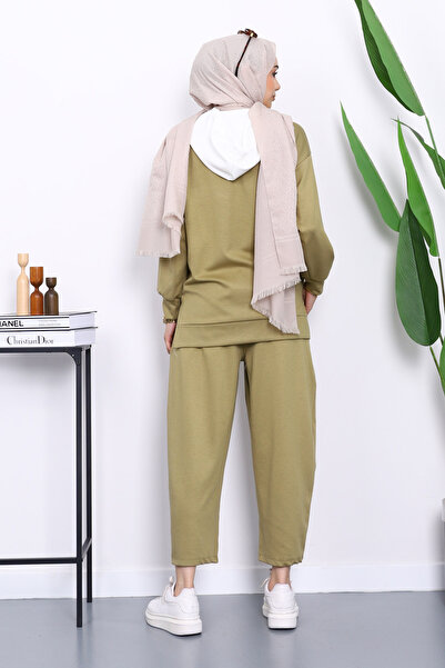 İmajButik Khaki Hooded Tunic Pants Set