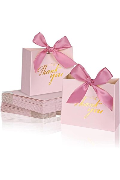 Generic BBAUER 20Pack Small Thank You Gift Bag Party Favor Bags Treat Boxes with Gold Bow Ribbon, Black Pap