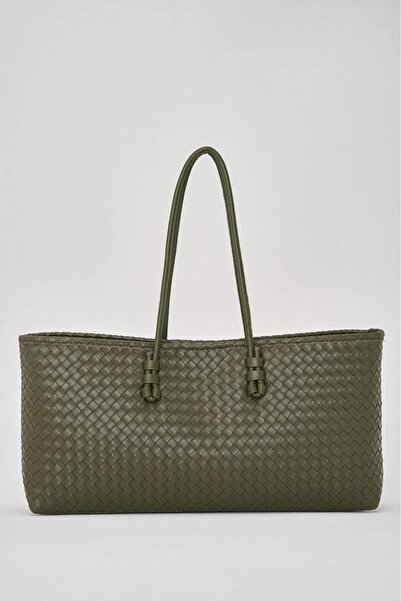 CANTACOMBINE Γυναικεία μακριά τσάντα τσάντα πλεκτή πράσινη
