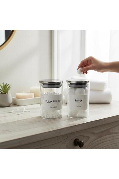ANJEAHOME Moyale 2-Piece Glass Bathroom Set | 300 ml Cotton & Cotton Swab Jar | Organizer Set