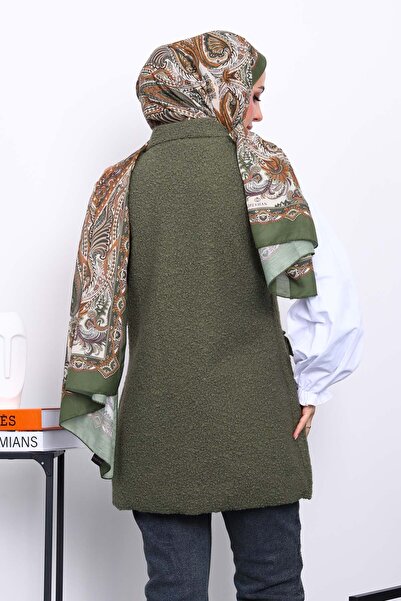 İmajButik Khaki Buttoned Boucle Vest
