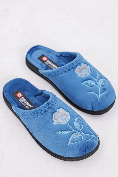 GEZER İşlemeli Desenli Peluş Astarlı Kapalı Ev Terliği Yumuşacık Kaymaz Taban