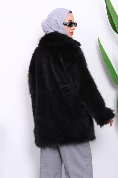 İmajButik Κοντό γούνινο παλτό με μαύρη επένδυση