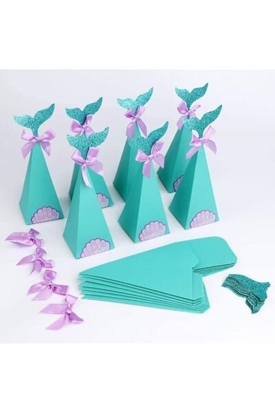 Generic Upto 50pcs Mermaid Party Boxes Favors Mermaid Gift Bags with Thank You Stickers for Kids Birthday B