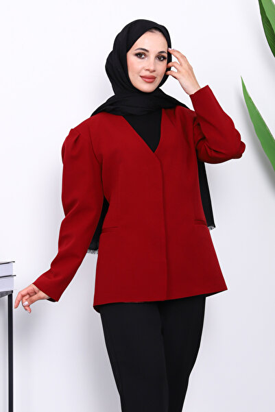 İmajButik Burgundy Shoulder Pad Button Jacket