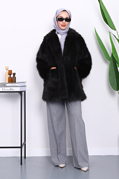 İmajButik Black Lined Short Fur Coat