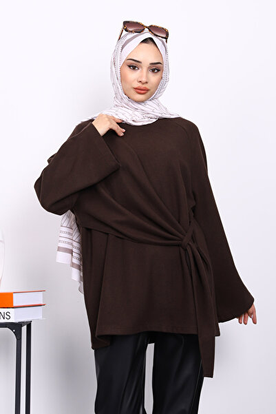 İmajButik Corded Fabric Tunic with Brown Side Shawl