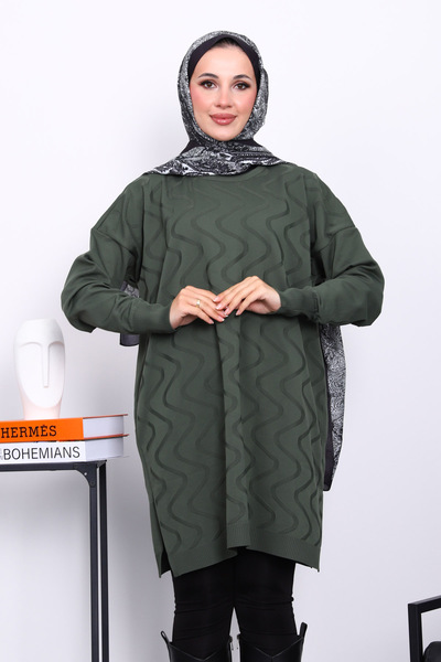 İmajButik Haki Soğuk İplik Merserize Triko Tunik