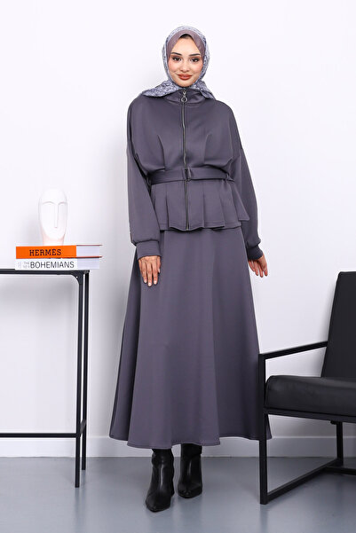 İmajButik Smoked Waist Detailed Jacket Skirted Scuba Suit