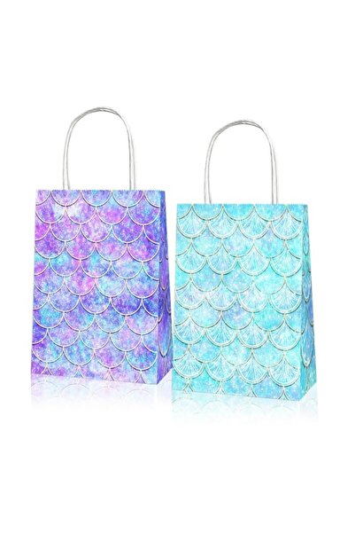 Generic COSFAN 12 Pieces Mermaid Party Favor Bags,Mermaid Candy Bags with Handle,Mermaid Birthday Goodie Gi