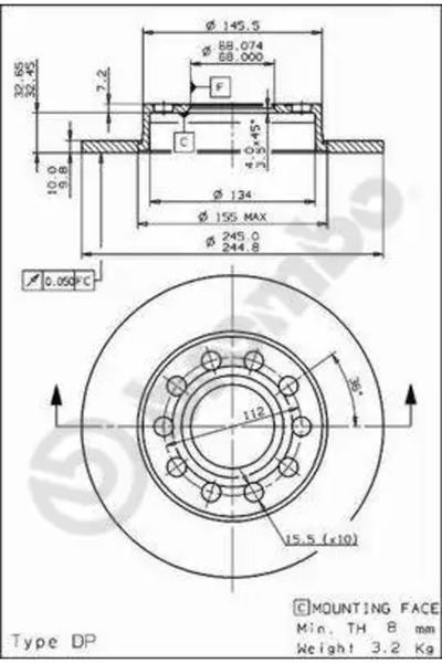 Brembo Disc Frana Audi 80 B4/A4 B6/Coupe B3