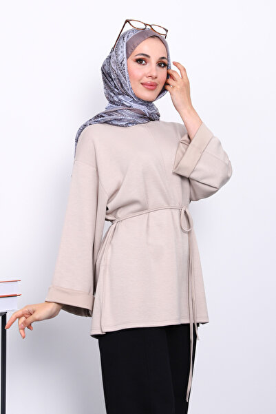 İmajButik Mink Side Slit Waist Drawstring Tunic