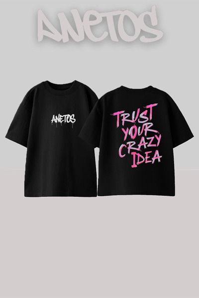 Anetos Trust 1 Design Spate cu imprimeu Bumbac Negru supradimensionat tricou