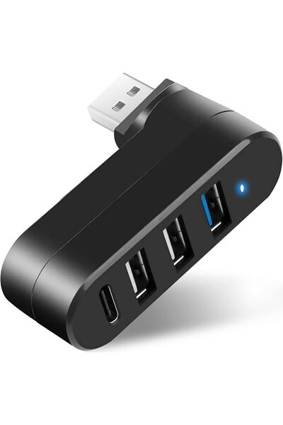 Allkindmore USB 3.0 4-Port Hub (Rotatable 90°/180°) with USB-A and USB-C Ports - Extender for Laptops, MacBook