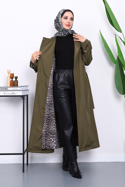 İmajButik Χακί καμπαρντίνα με γιακά και επένδυση με ζώνη