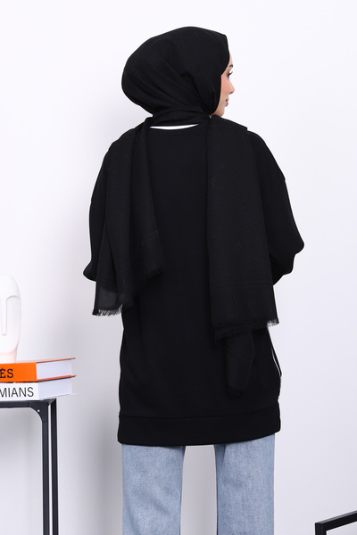 İmajButik Black Crew Neck Side Zipper Tunic