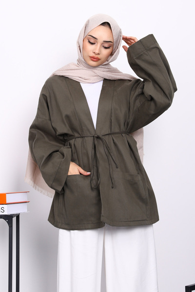 İmajButik Μπουφάν από καμβά με λεπτομέρεια από κορδόνι με τσέπες χακί