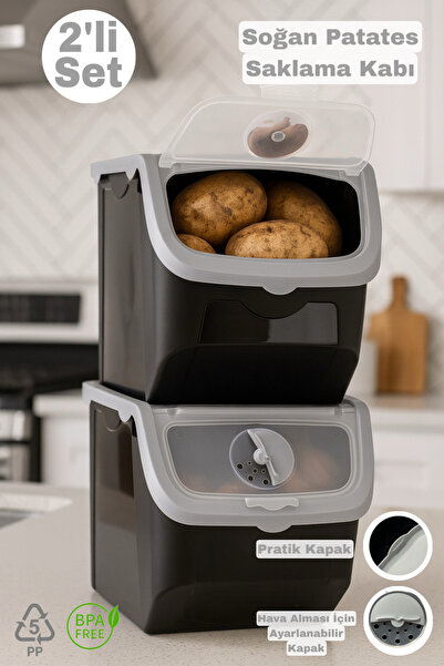Funny Life 2 li Çok Amaçlı Plastik Patates Soğan Sarımsak Saklama Kutusu 12 L...