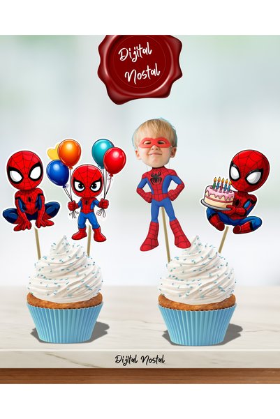 Dijital Nostal 8 Adet Kişiye Özel Örümcek Adam Cupcake Süsü Seti | İsimli ve ...