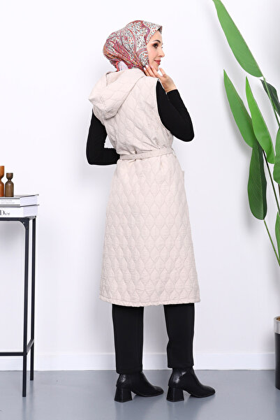 İmajButik Taş Hooded Belted Quilted Vest
