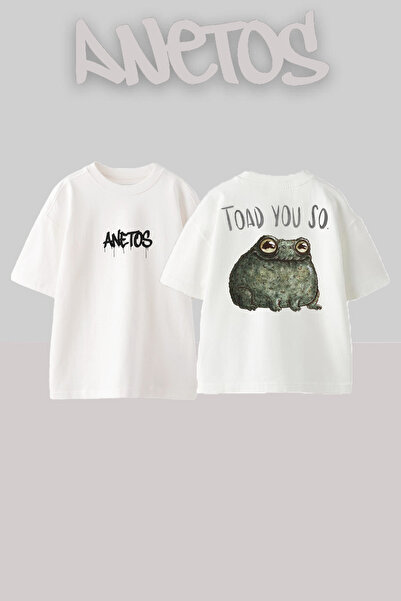 Anetos Toad You So Frog Design Rucsac cu imprimeu Bumbac Alb supradimensionat tricou