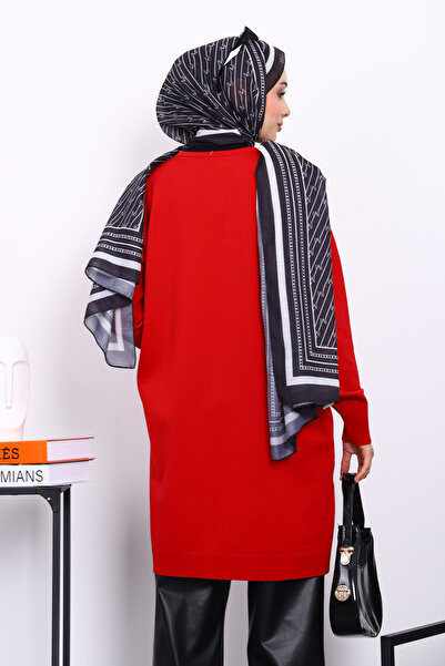 İmajButik Red Cold Thread Mercerized Knitwear Tunic