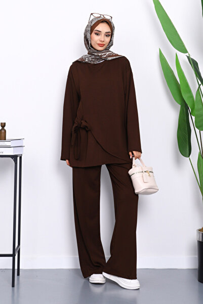 İmajButik Καφέ Παντελόνι με Παλτό με Κορδόνια