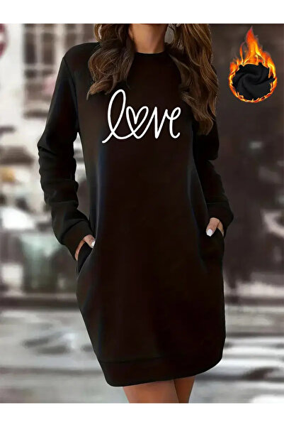 Pink Sky Φούτερ φόρεμα από μαύρο φλις με το όνομα Love Written